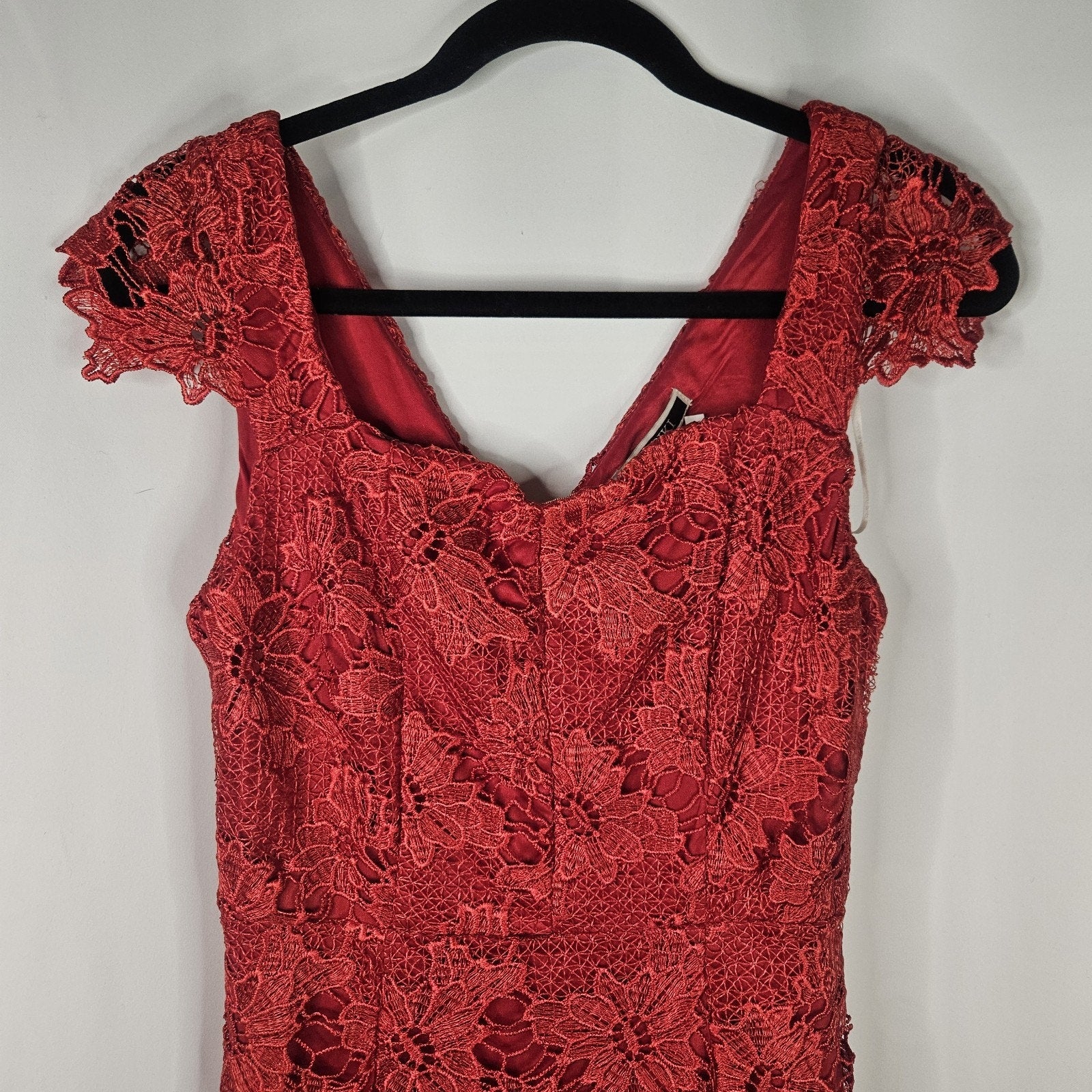 Nikibiki Red Lace Midi Bodycon Slimming Dress Sz Small Formal Special Occasion