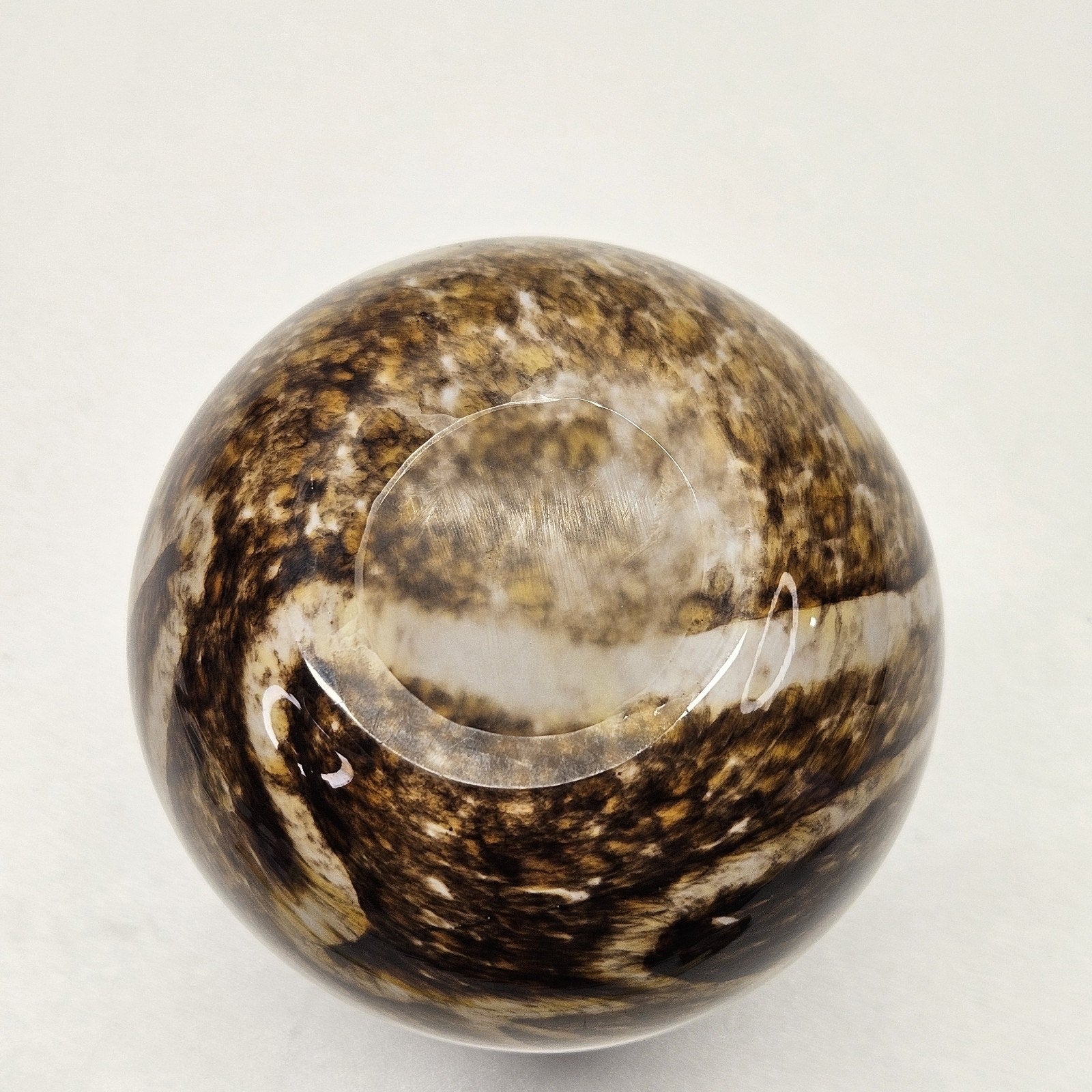 Vtg MURANO STYLE GLASS 6.5" VASE Speckled Gold & Brown White Stripes Earthy