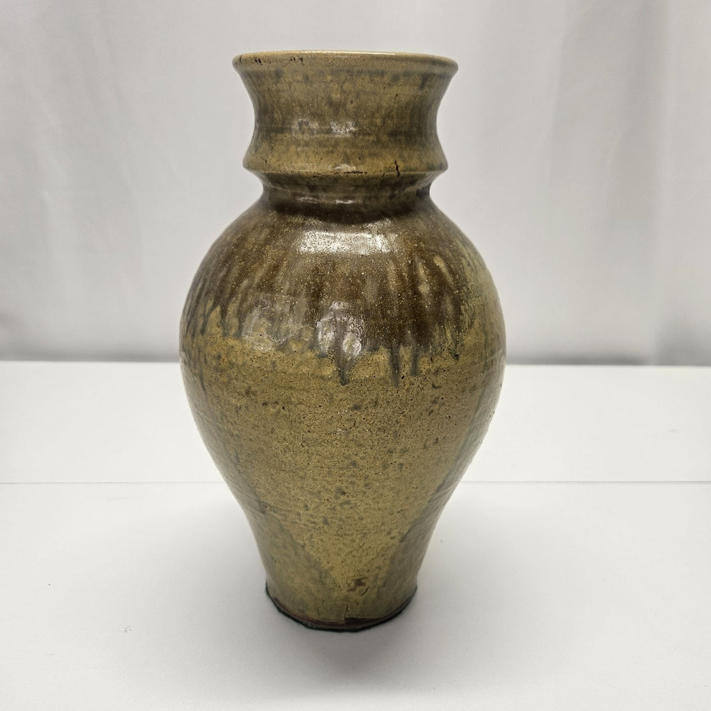 Vintage Studio Pottery Vase Glazed Drip Handmade Earth Tone 11" Tall Heavy