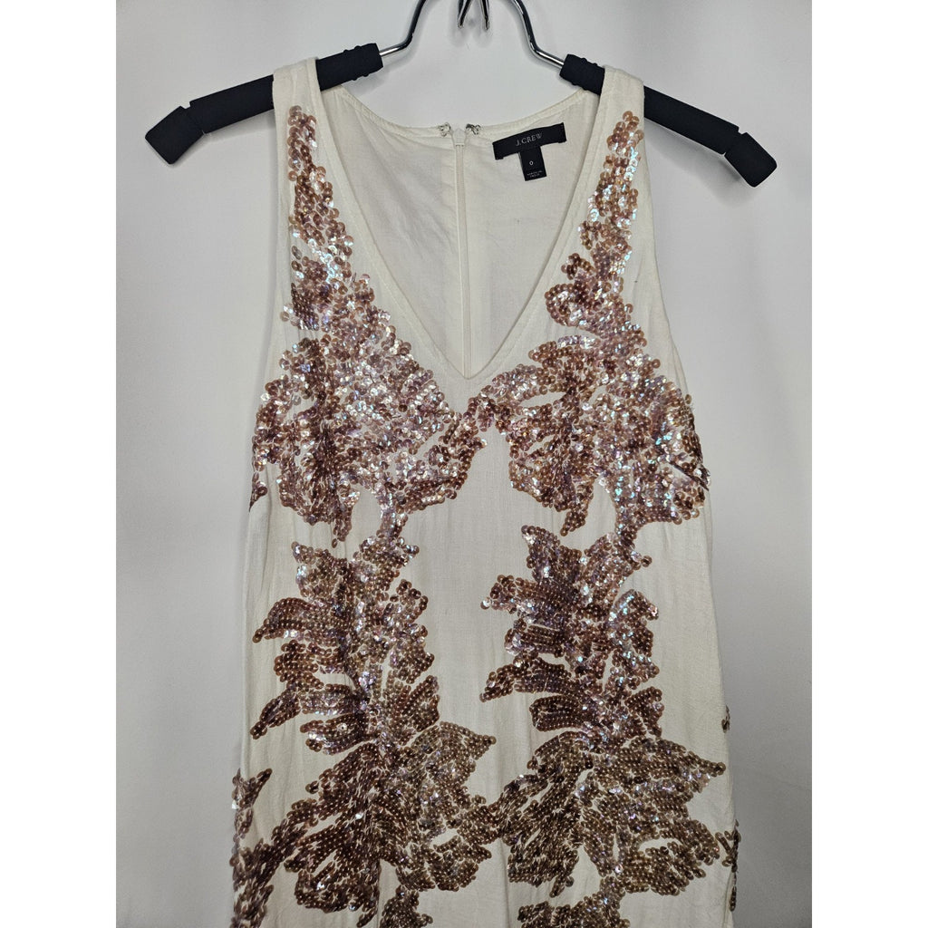J.Crew Dress 0 White Linen Iridescent Sequin V-Neck Sleeveless Mini Shift
