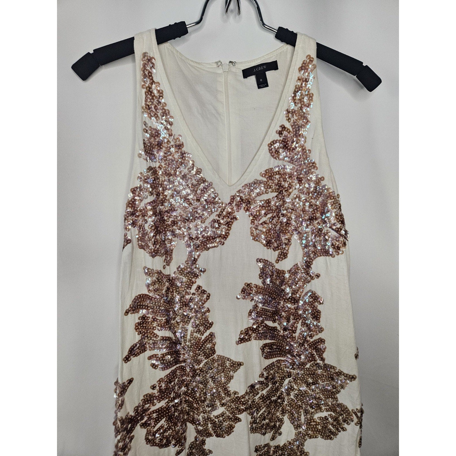 J.Crew Dress 0 White Linen Iridescent Sequin V-Neck Sleeveless Mini Shift