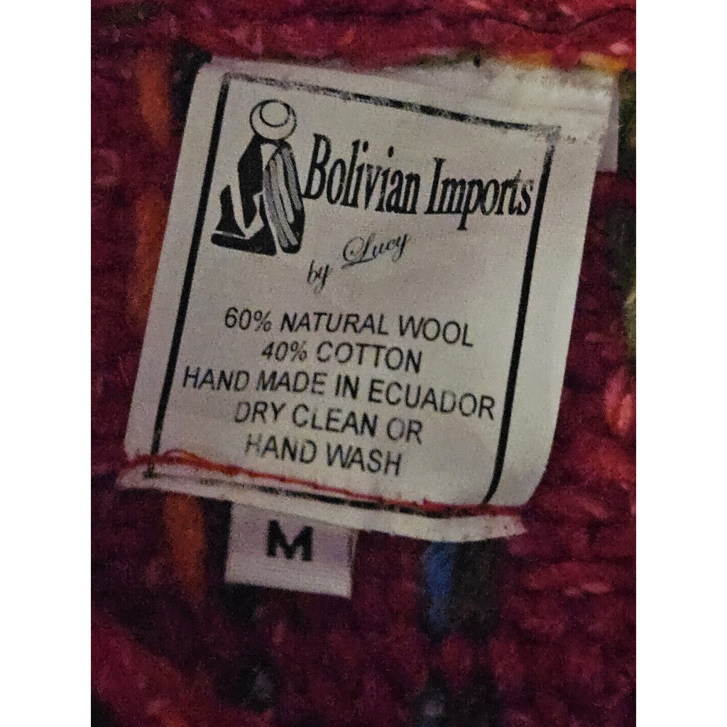 Bolivian Imports By Lucy Red Wool & Cotton Blend Knit Jacket Women's Medium