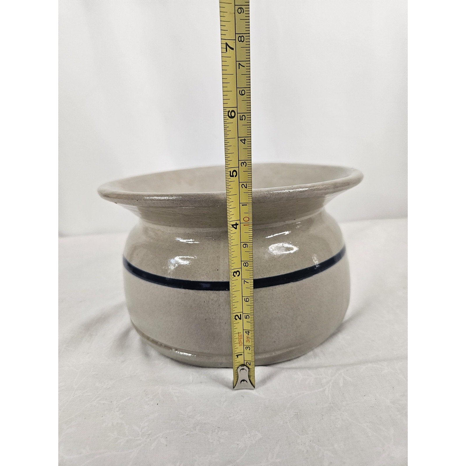 Antique Old Pottery Blue Band Crock Stoneware Spittoon Vintage Salt Glaze