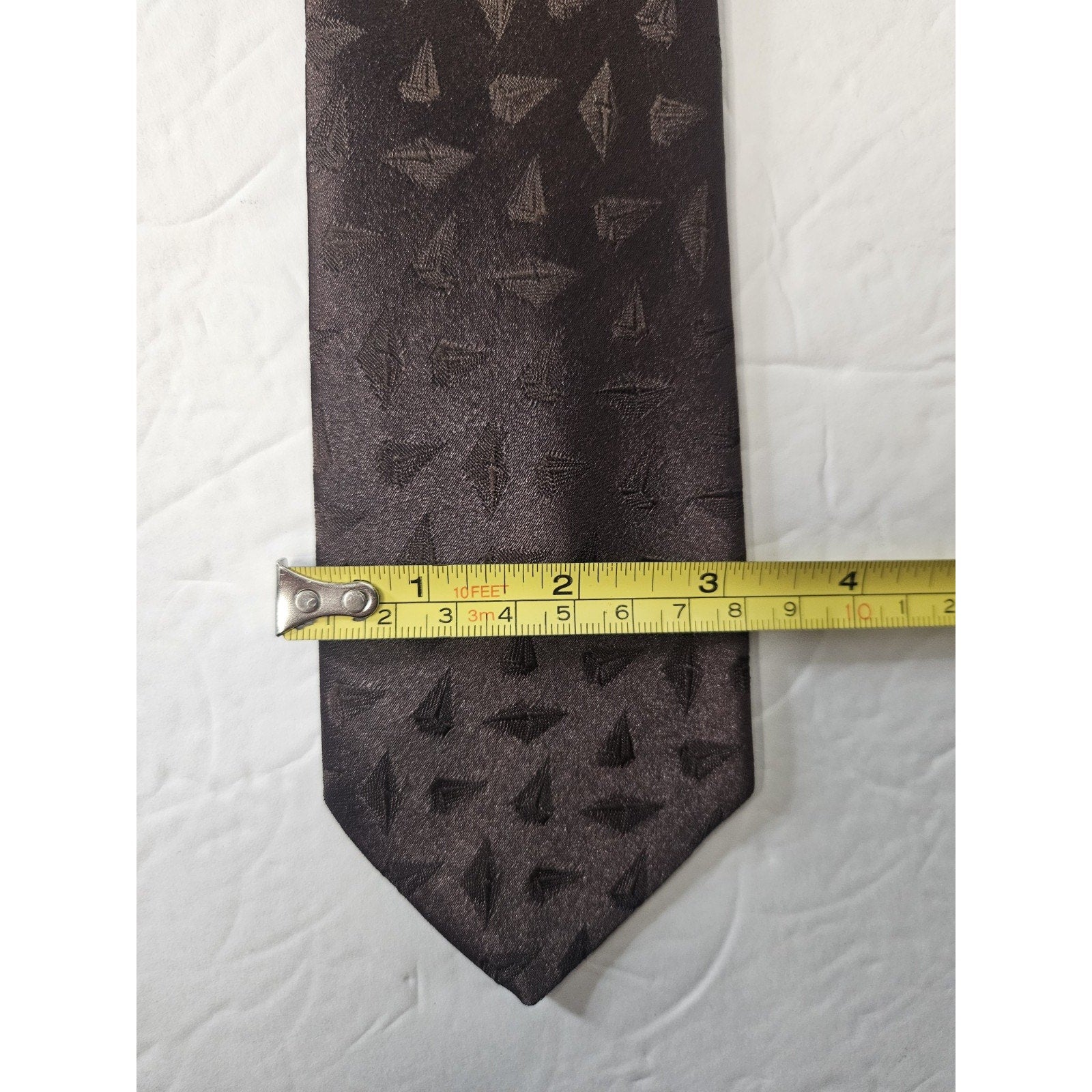 Vintage Sears Neck Tie - All Silk - Made In USA 56" x 3.75" Brown 3D Diamond