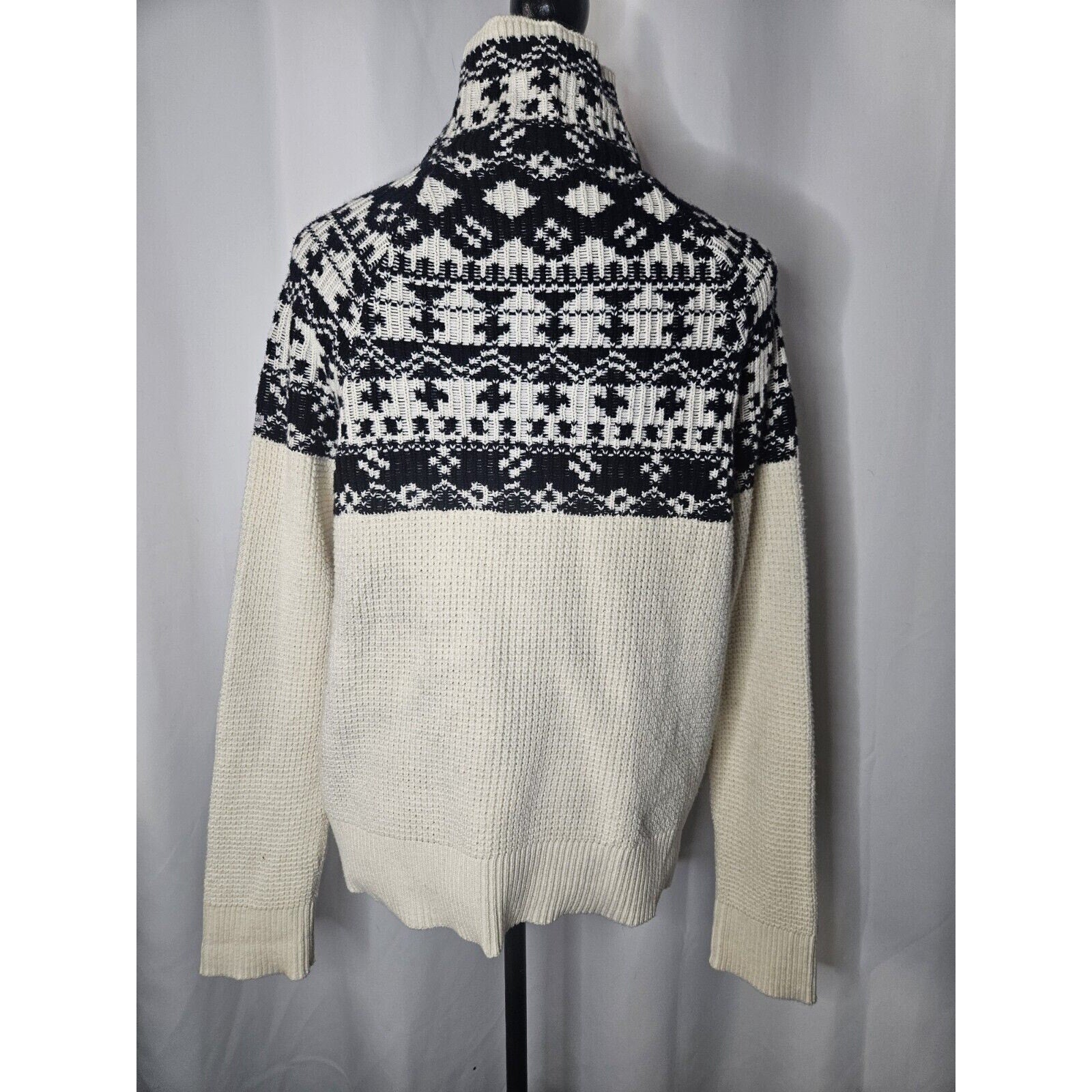 Columbia Pine Street Jacquard Turtleneck Sweater Fair Isle Womens XL Cream/black