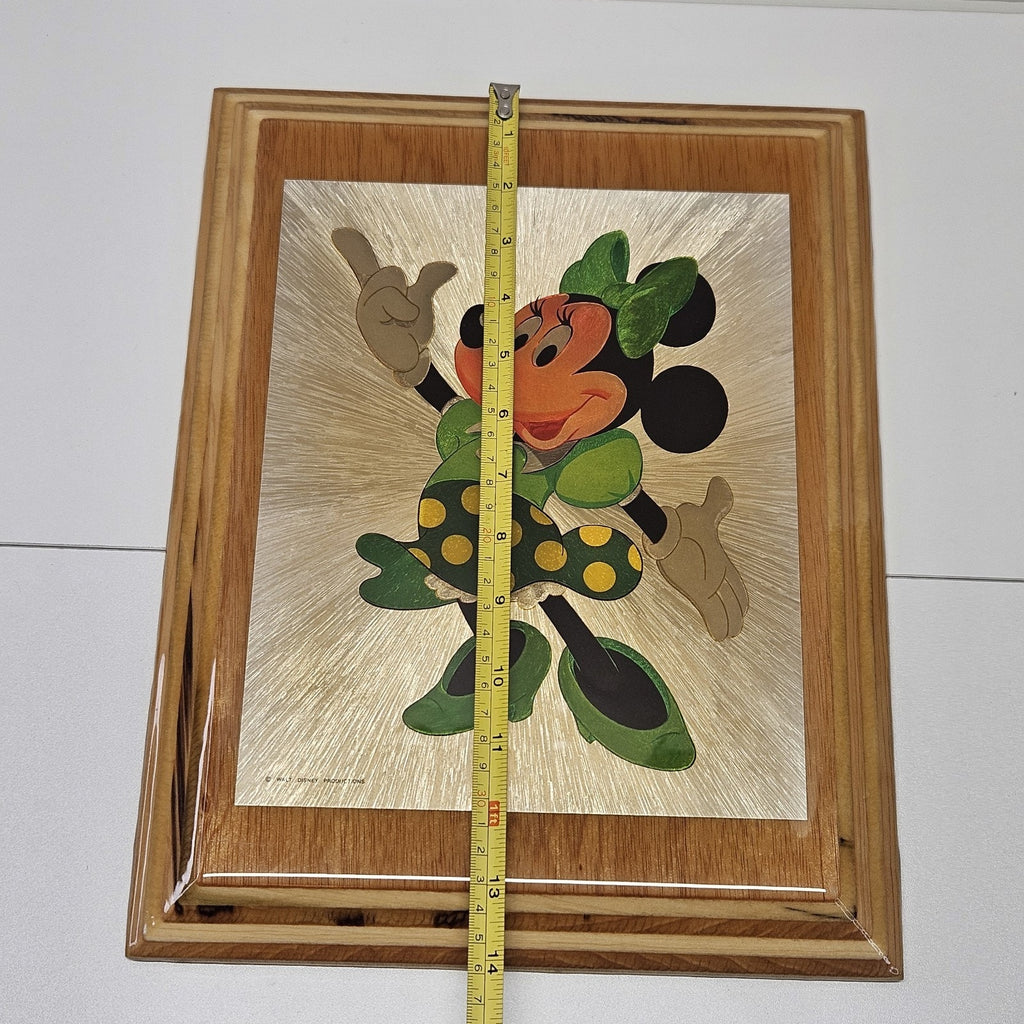 VTG 1980’s Minnie Mouse Wood Foil Art Epoxy Wood Frame Prism Plaque Collectible