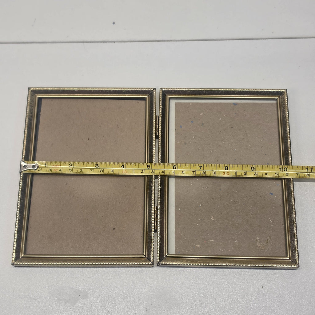 Vintage 80s Gold Tone Bi-fold Picture Frame Double 5x7" Glass Table Top