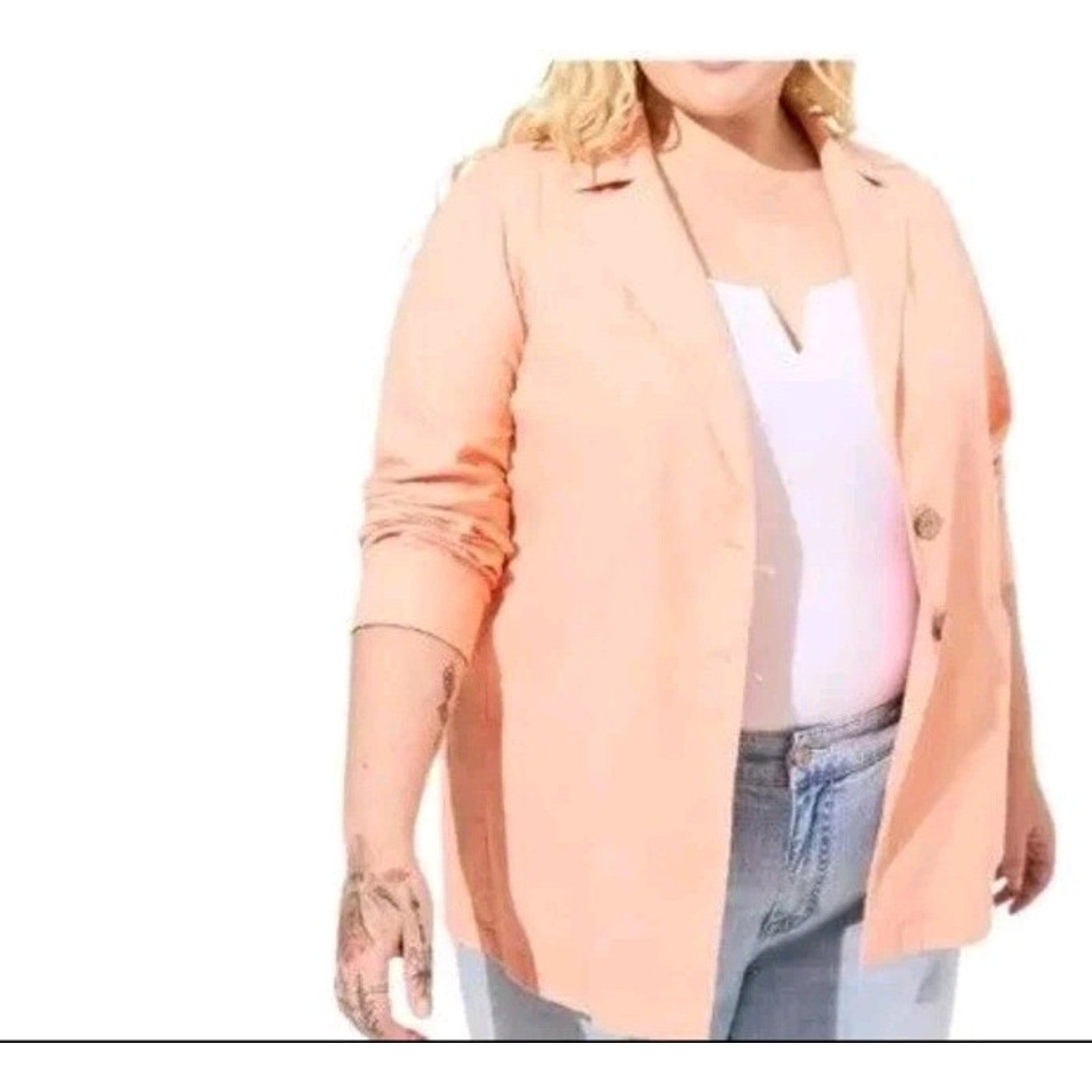 NWT Torrid Womens Longline Linen Button Front Blazer Pink Salmon Plus 2X 18-20