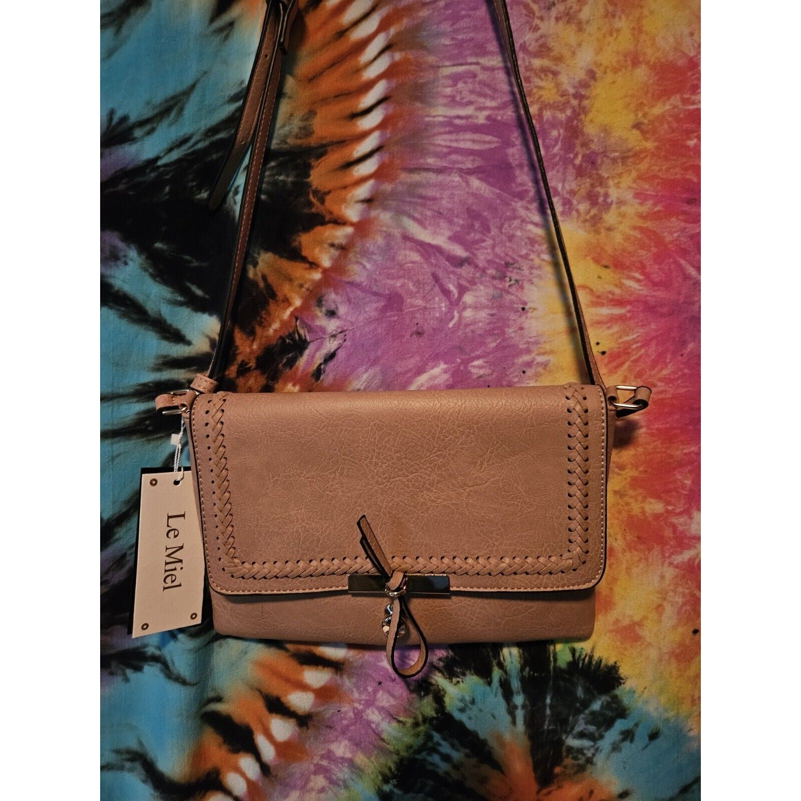 NWT Le Miel Light Blush Nude Vegan Leather Adjustable Strap Crossbody Bag Purse