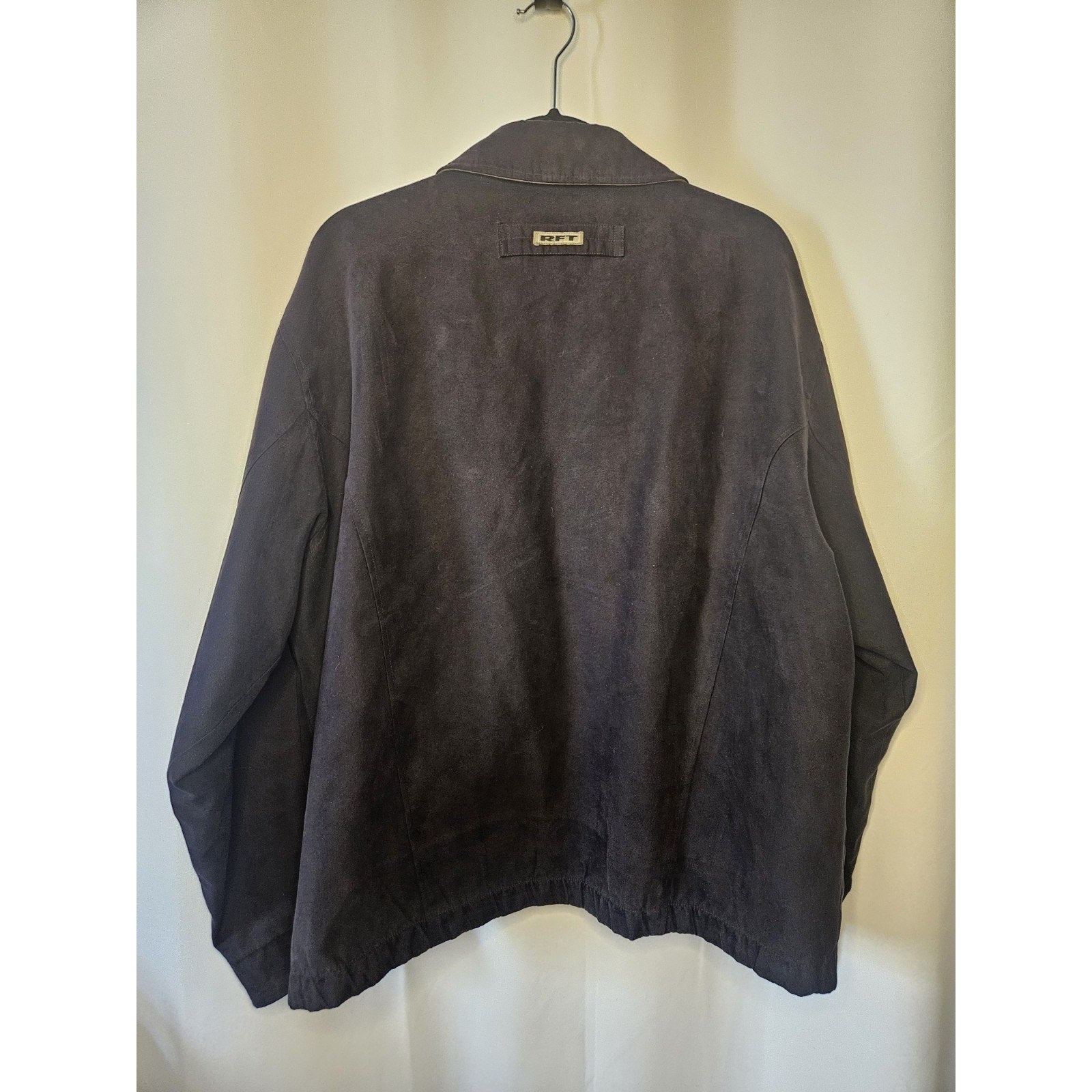 Vintage RFT Rainforest Black Micro Suede Jacket XL Inside Zipper Phone Pocket