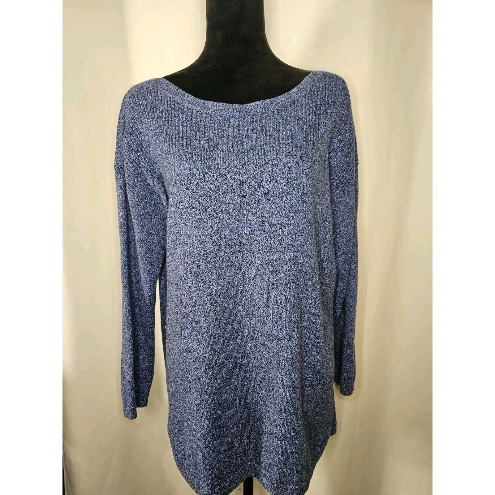 Talbots Womens Plus Knit Sweater 1X Blue Tight Knit Long Sleeve Round Neck