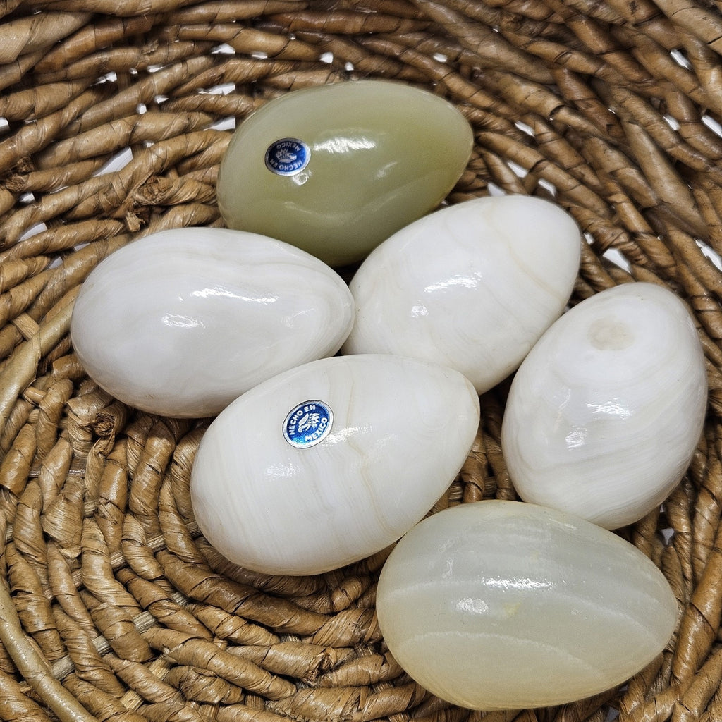 Vtg Natural White Layered Agate, Onyx, Alabaster 6 Eggs Stone Healing Mexico