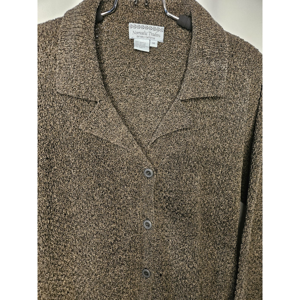 Nomadic Traders Brown Cardigan Sweater Women's Medium Button Down 100% Wool