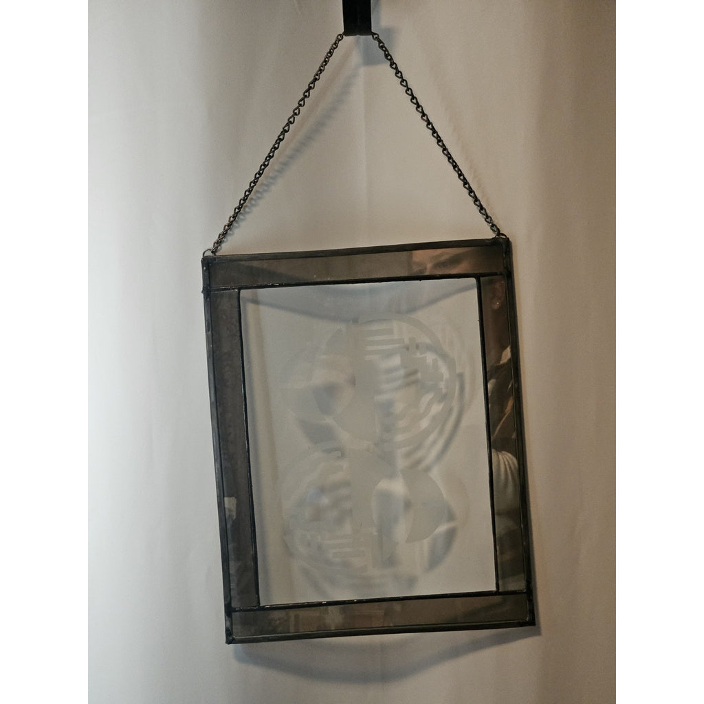 Glass Etched Abstract Art Window Suncatcher Wall Hanging Circles 13.25"x 10.5"