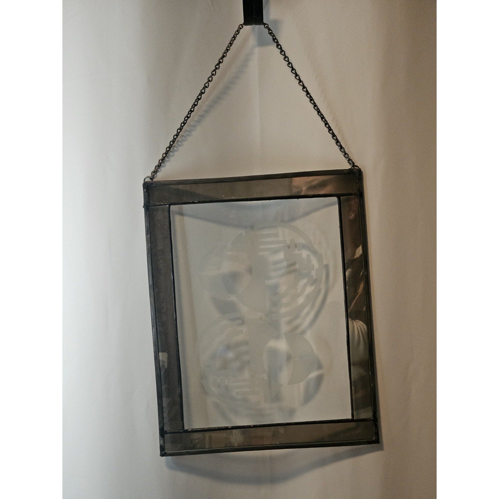 Glass Etched Abstract Art Window Suncatcher Wall Hanging Circles 13.25"x 10.5"
