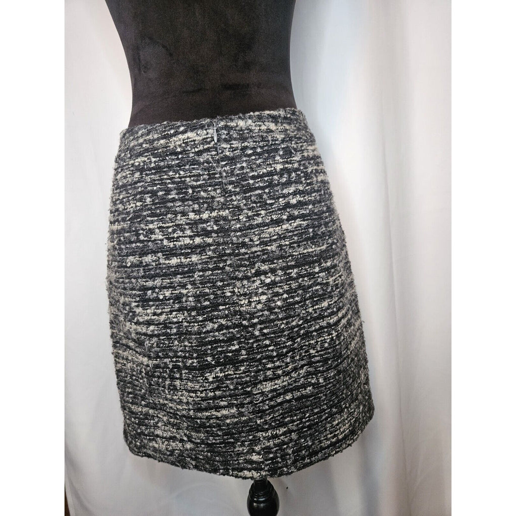 Ann Taylor Black White Wool Blend Skirt Faux Leather Pocket Trim Size 4P