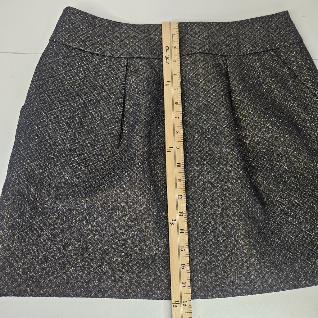 Ann Taylor LOFT Black Metallic Gold Jacquard A-Line Skirt Pockets Size 12
