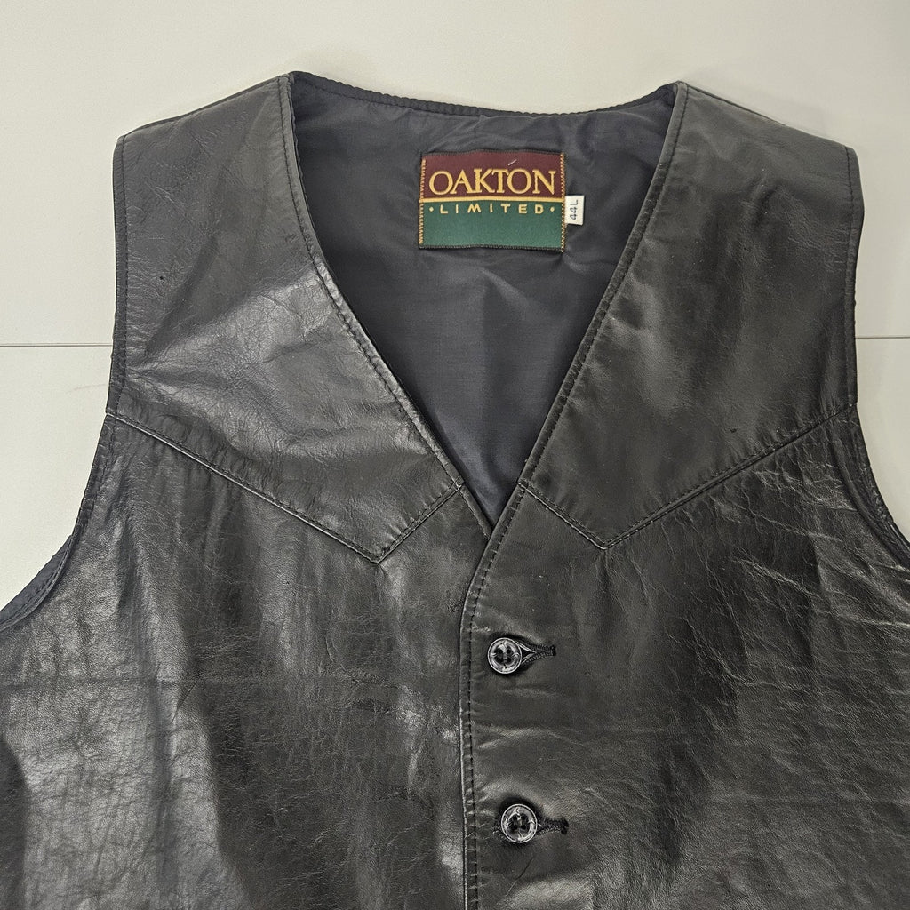 Oakton Limited 44" Tall LT Black Leather Vest Vintage Biker Motorcycle Vest