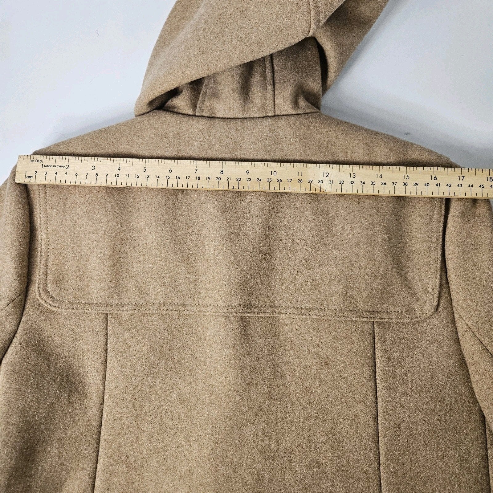 Tommy Hilfiger Jacket Womens Size Large Camel Navy Full Zip Hooded Wool Blend