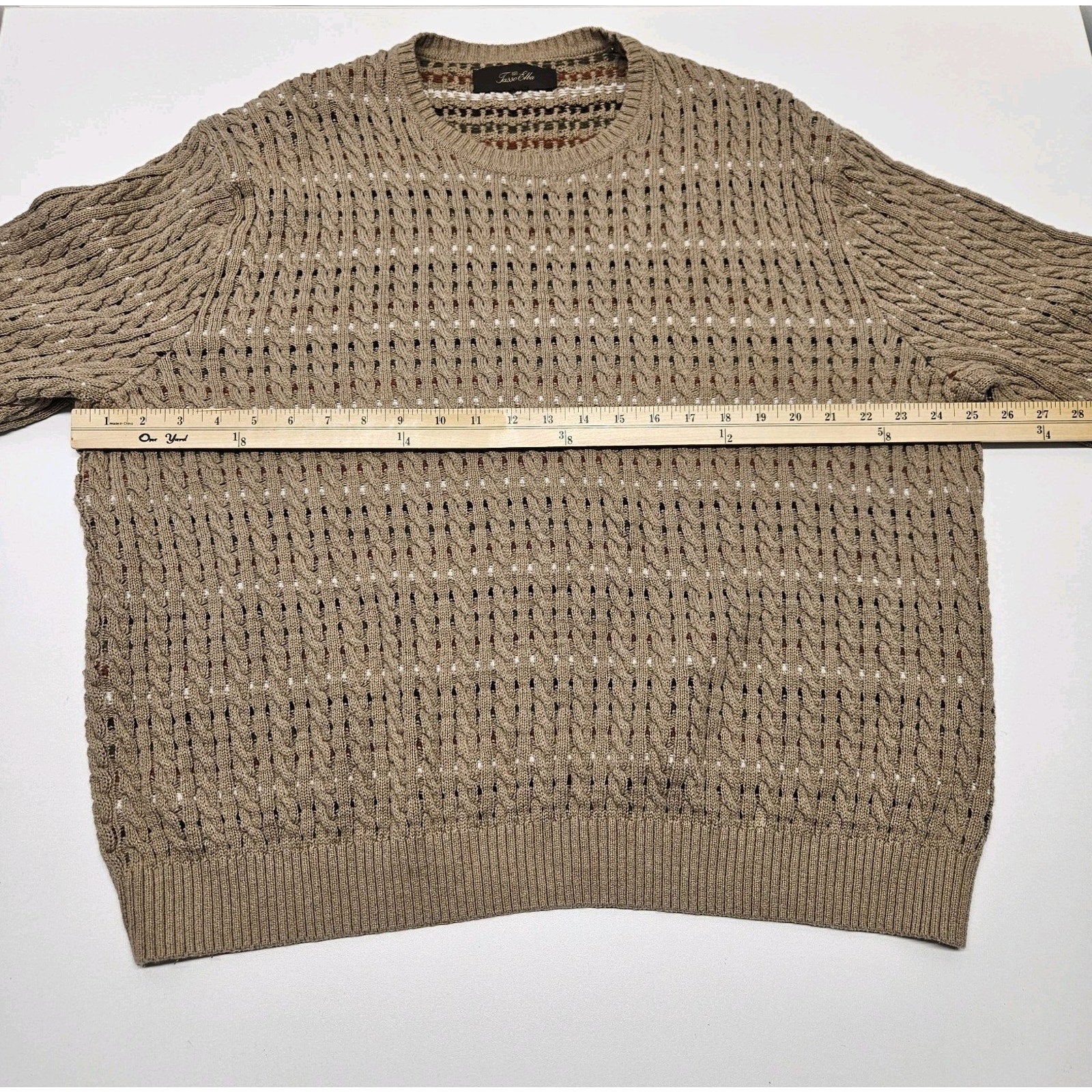 Vtg 100% Cotton Knit Pull Over Sweater Unisex XL Tan Minimalist Preppy Grandpa