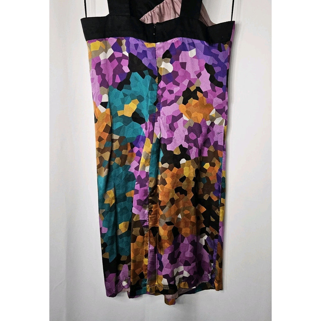 Trina Turk Dress Multicolor Pixelated 100% Silk Criss Cross Neck Size 2