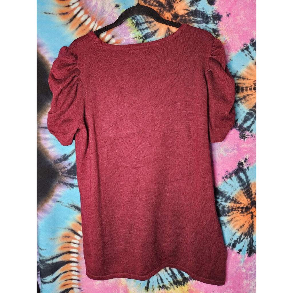 BYdesign Puff Sleeve Tunic Top Size 1X Burgundy Rayon Long Shirt