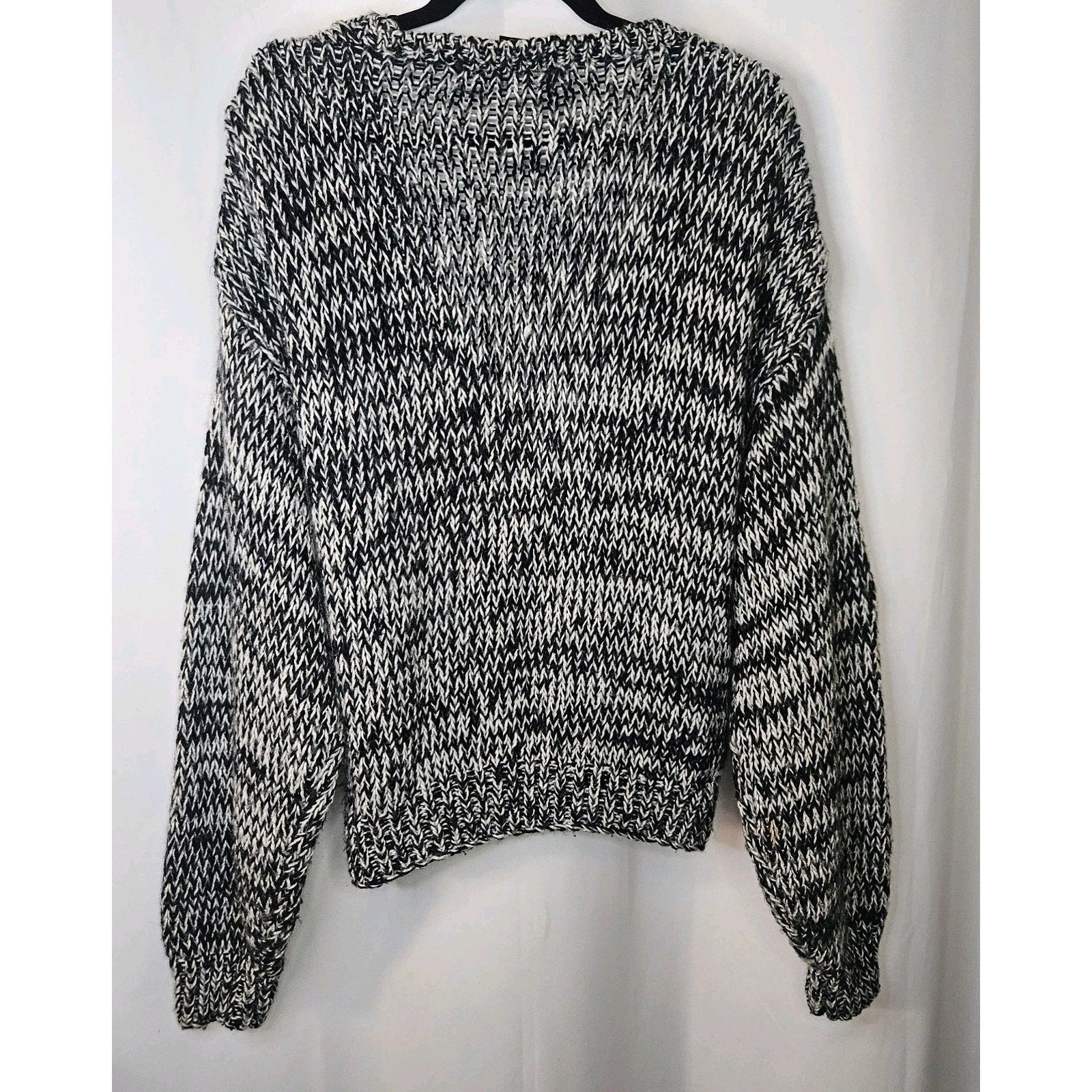 Vtg Handmade 80s Black & Gray Chunky Abstract Cardigan Sweater Women's Large