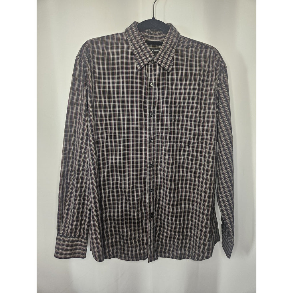 Dockers Premium Plaid Blue/White/Black Long Sleeve Button Up Shirt Large 16/16.5