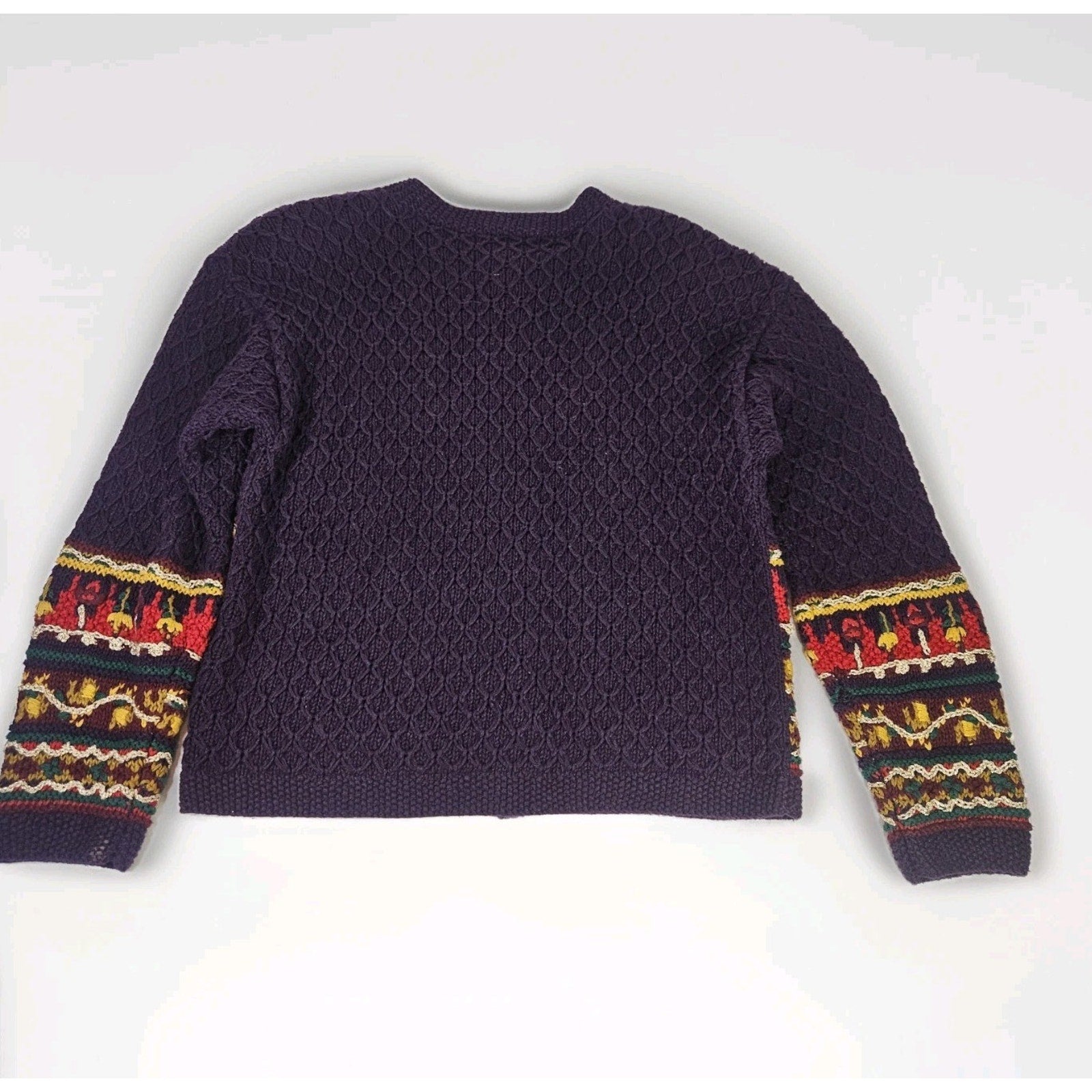 Vintage 90s Chunky Knit Cardigan Sweater Colorful XL Cottagecore Artsy Granny