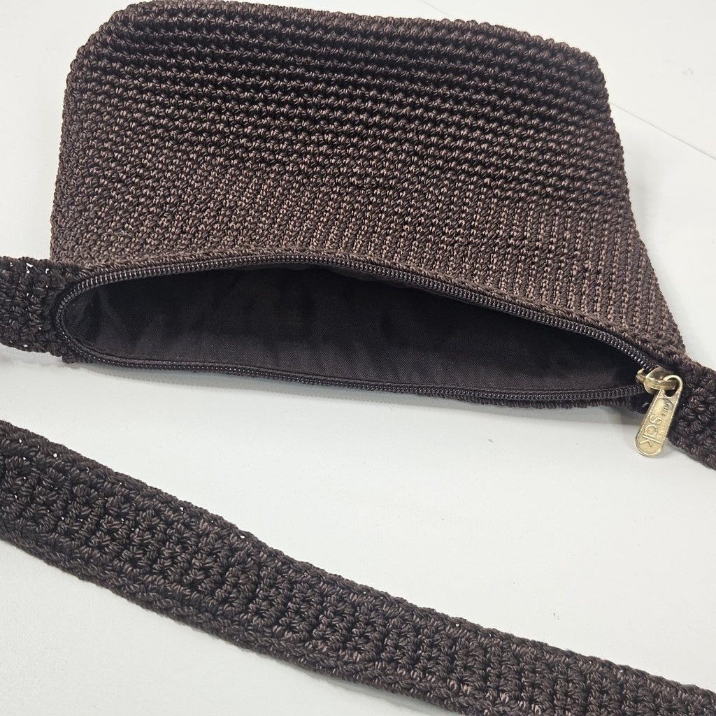 The Sak Chocolate Brown Crochet Shoulder Bag Zip Top Zip Pockets Boho Y2K Small