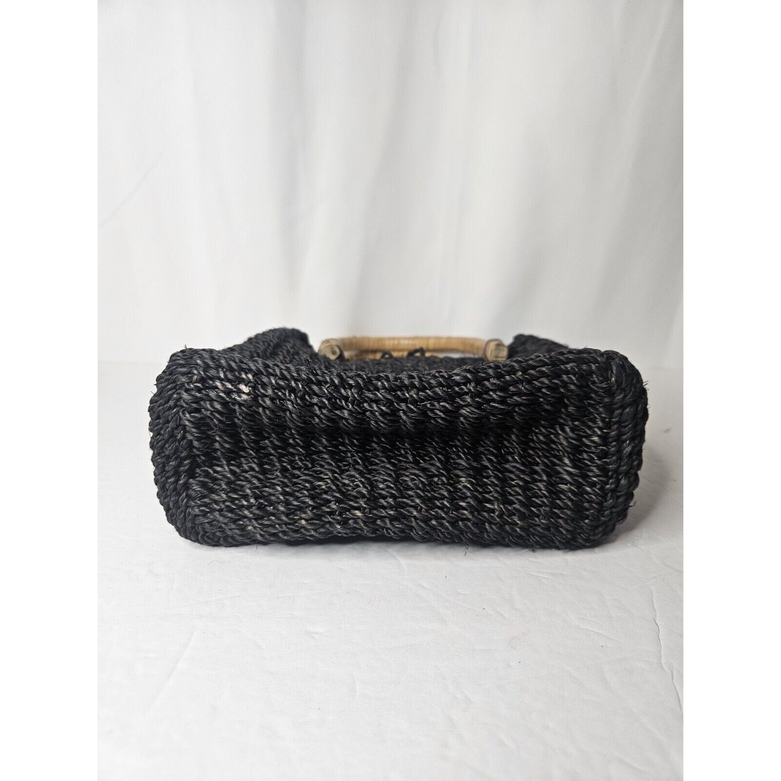 Vintage Croft And Barrow Straw Handbag Black Wood Handles
