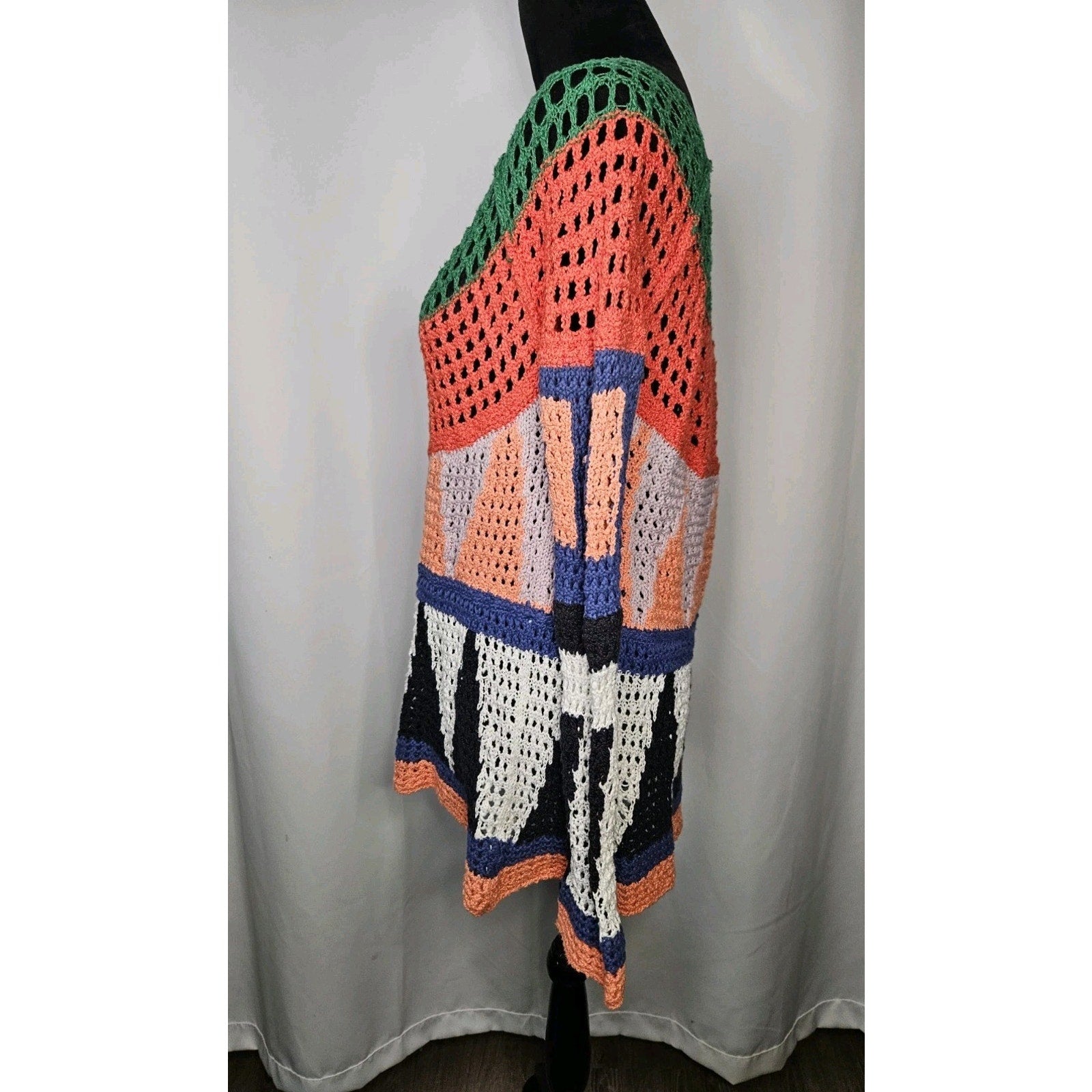 FREE PEOPLE Modern Art Geo Knit Sweater in Multi Combo Open Knit Size Small