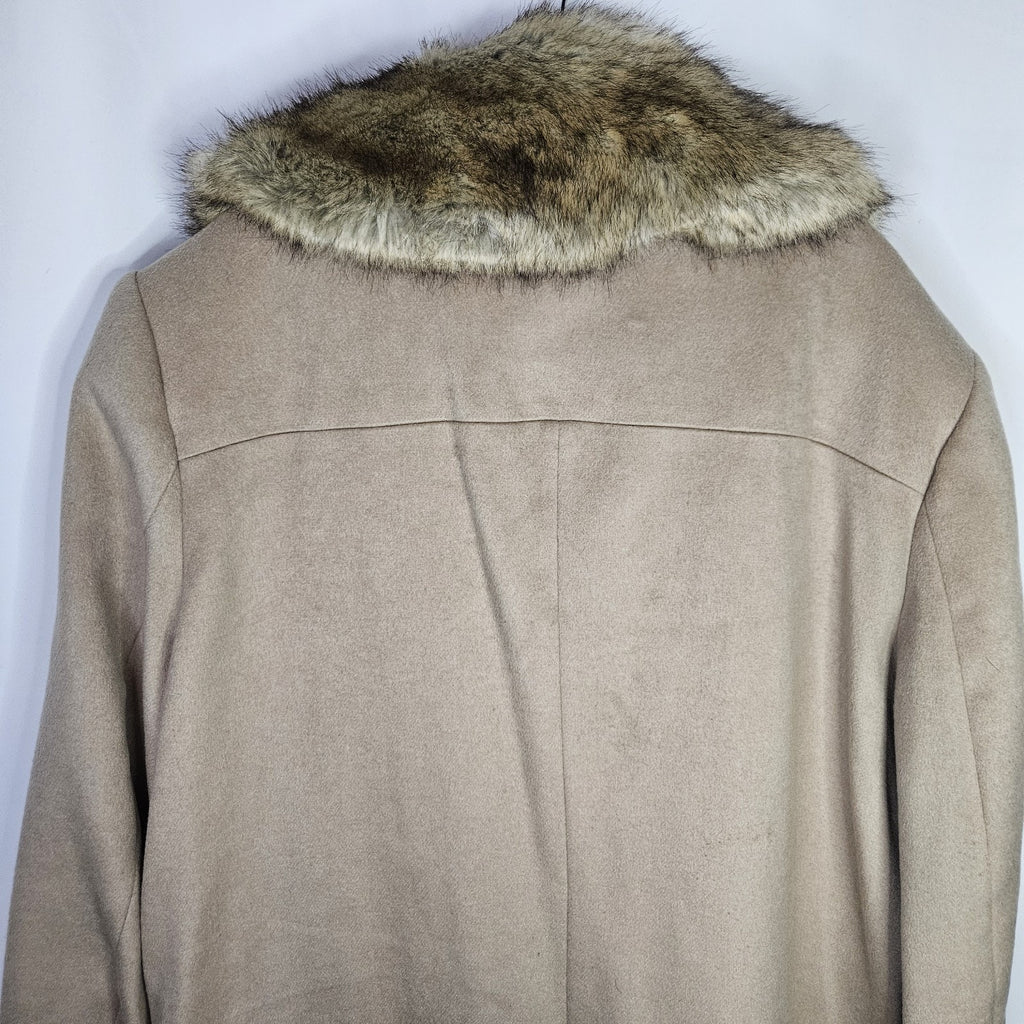 Jordan Craig Black Label Tan Long Faux Fur Trim Wool Blend Coat Womens Plus 2X