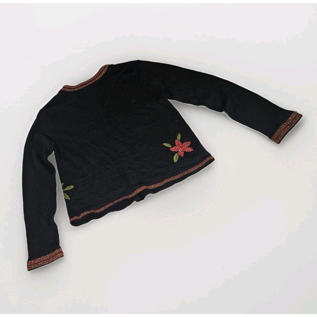 Silk Club Black Silk Cardigan Beaded Embroidered Holiday Sweater Petite Medium