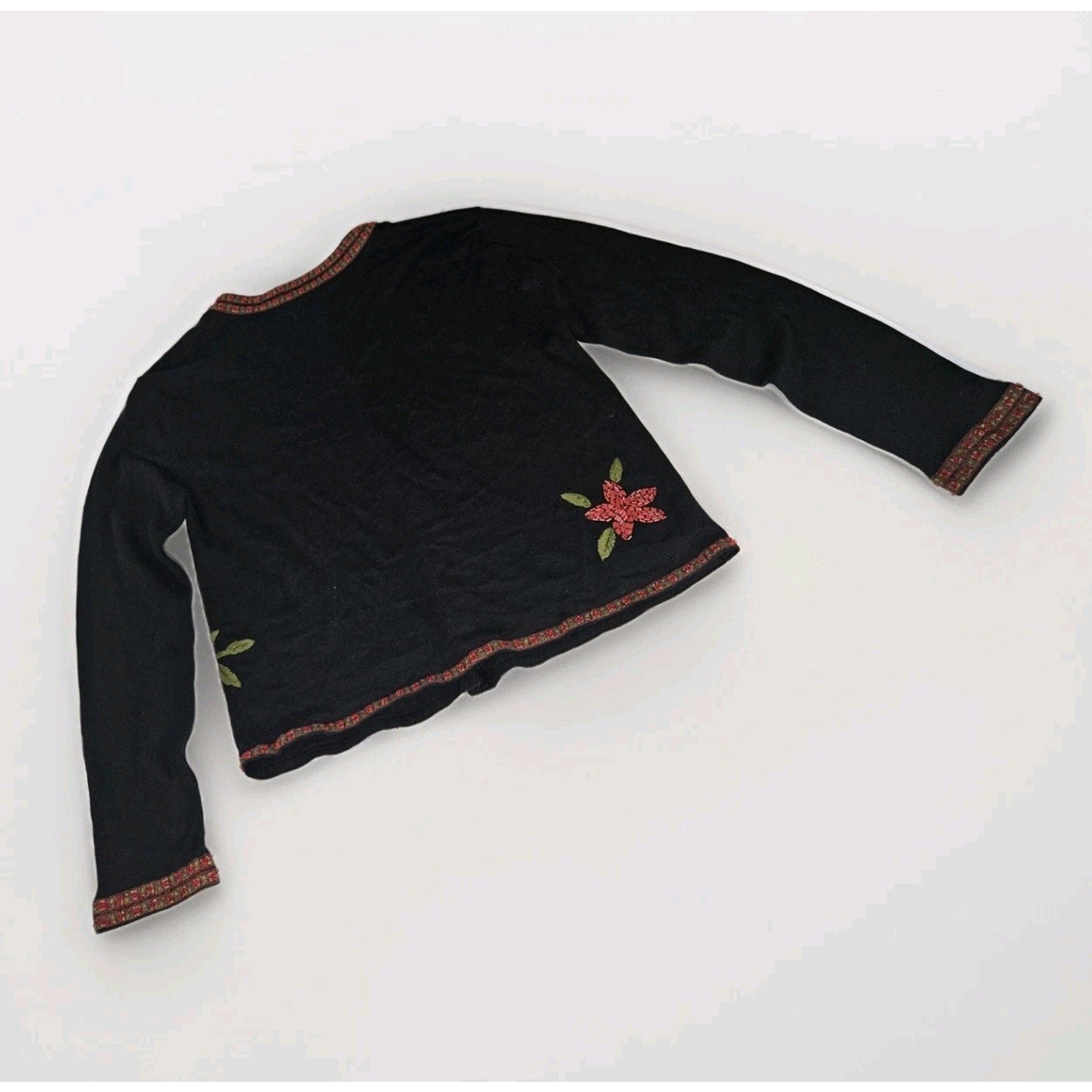 Silk Club Black Silk Cardigan Beaded Embroidered Holiday Sweater Petite Medium