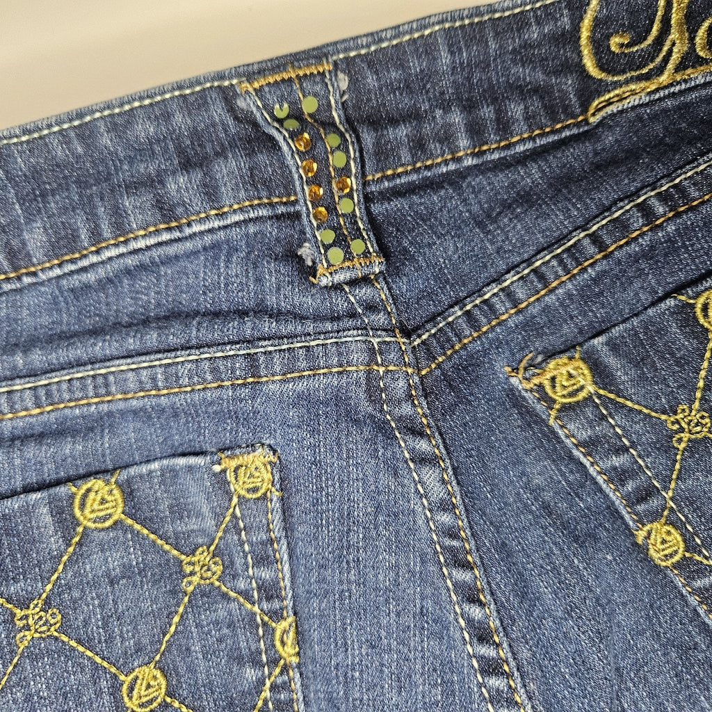 Vintage Y2K Lot 29 Size 7 Bootcut Low Rise Stretch Jeans Gold Embroidered 30x30