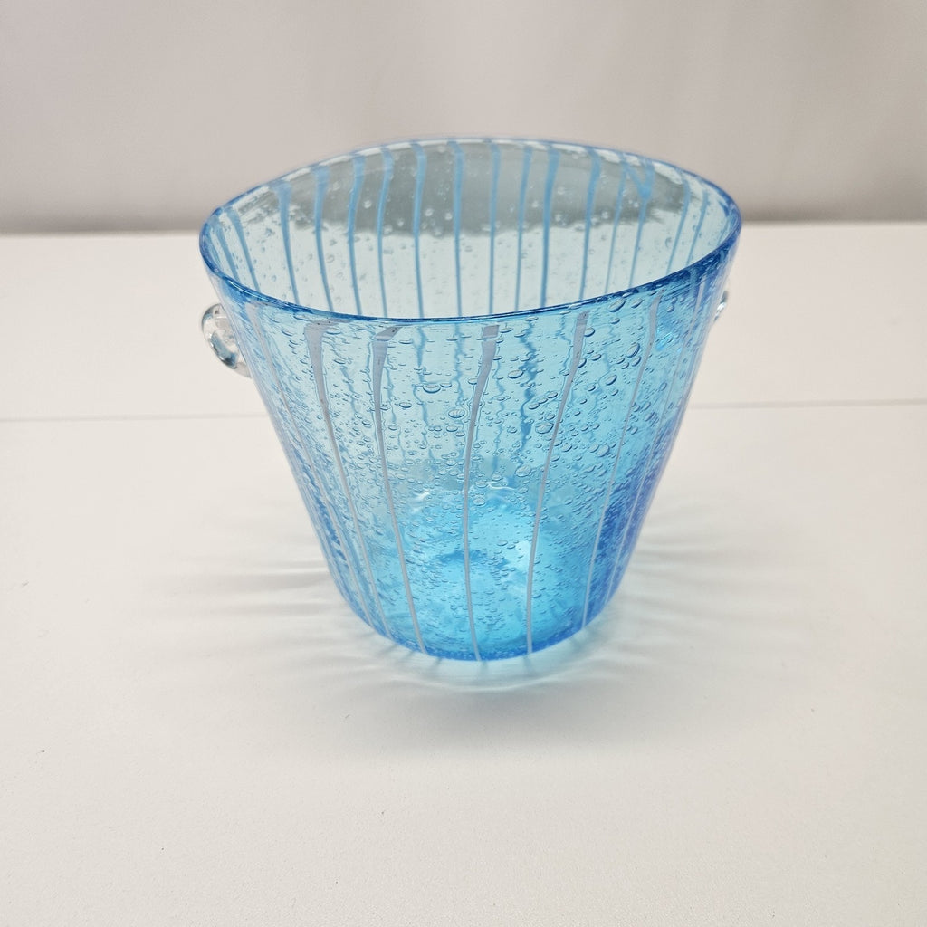 Murano Aqua Blue Art Glass Ice Bucket Bullicante Wine Chiller Coastal Decor