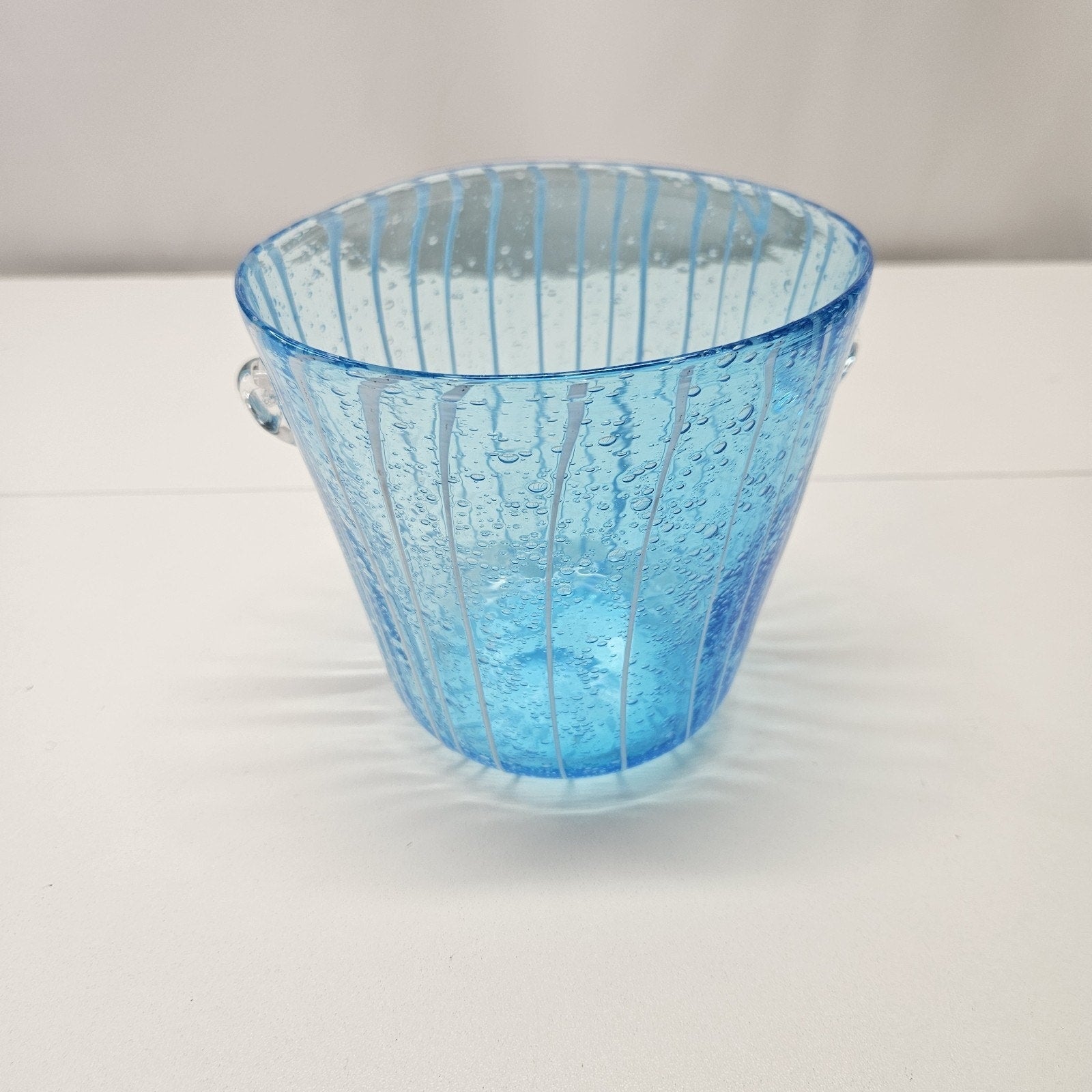 Murano Aqua Blue Art Glass Ice Bucket Bullicante Wine Chiller Coastal Decor