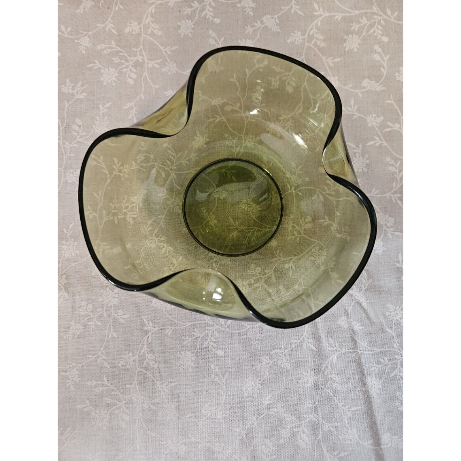 Vintage Anchor Hocking Glass Chip & Dip Bowl Set Green Glass RETRO 9.5" & 5"