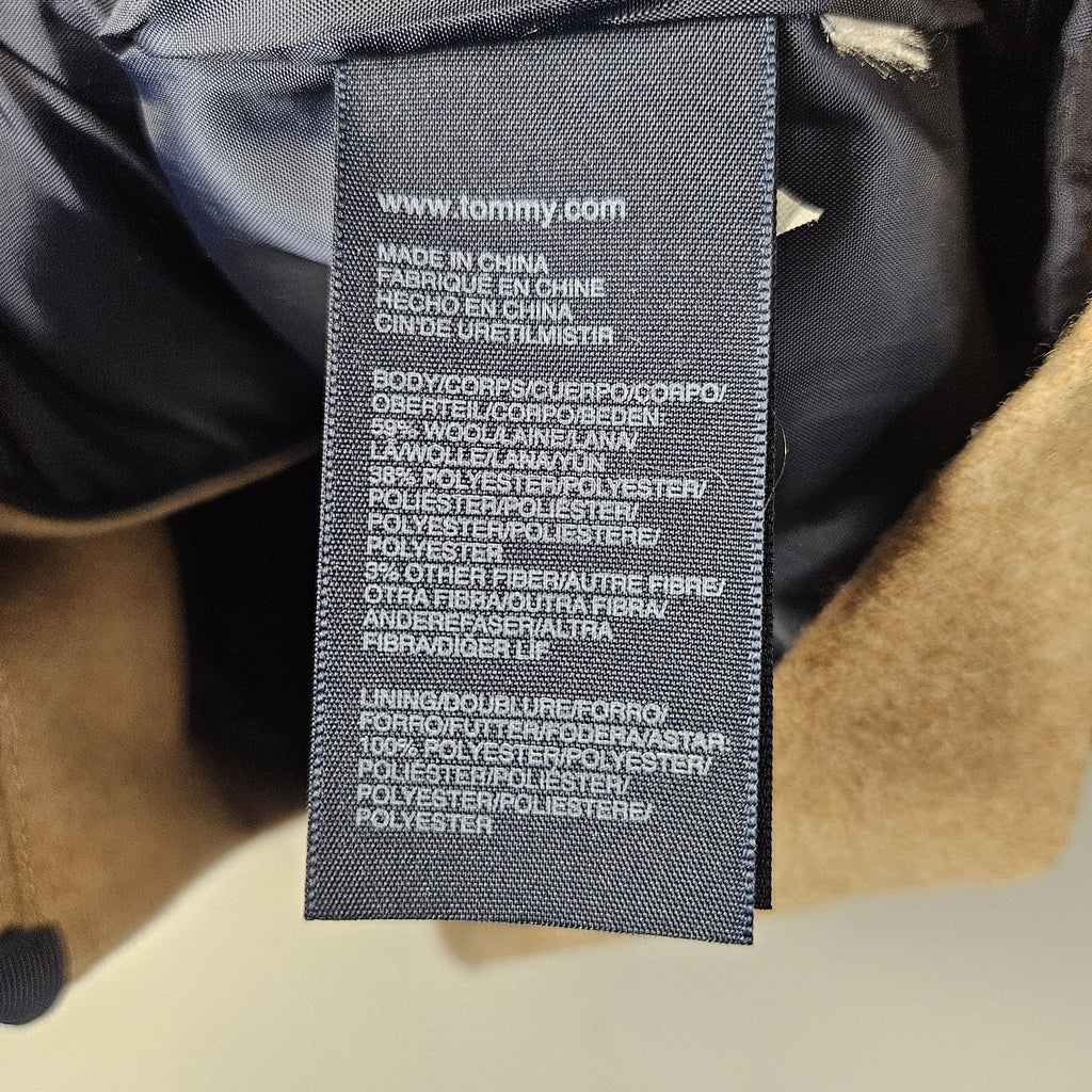 Tommy Hilfiger Jacket Womens Size Large Camel Navy Full Zip Hooded Wool Blend