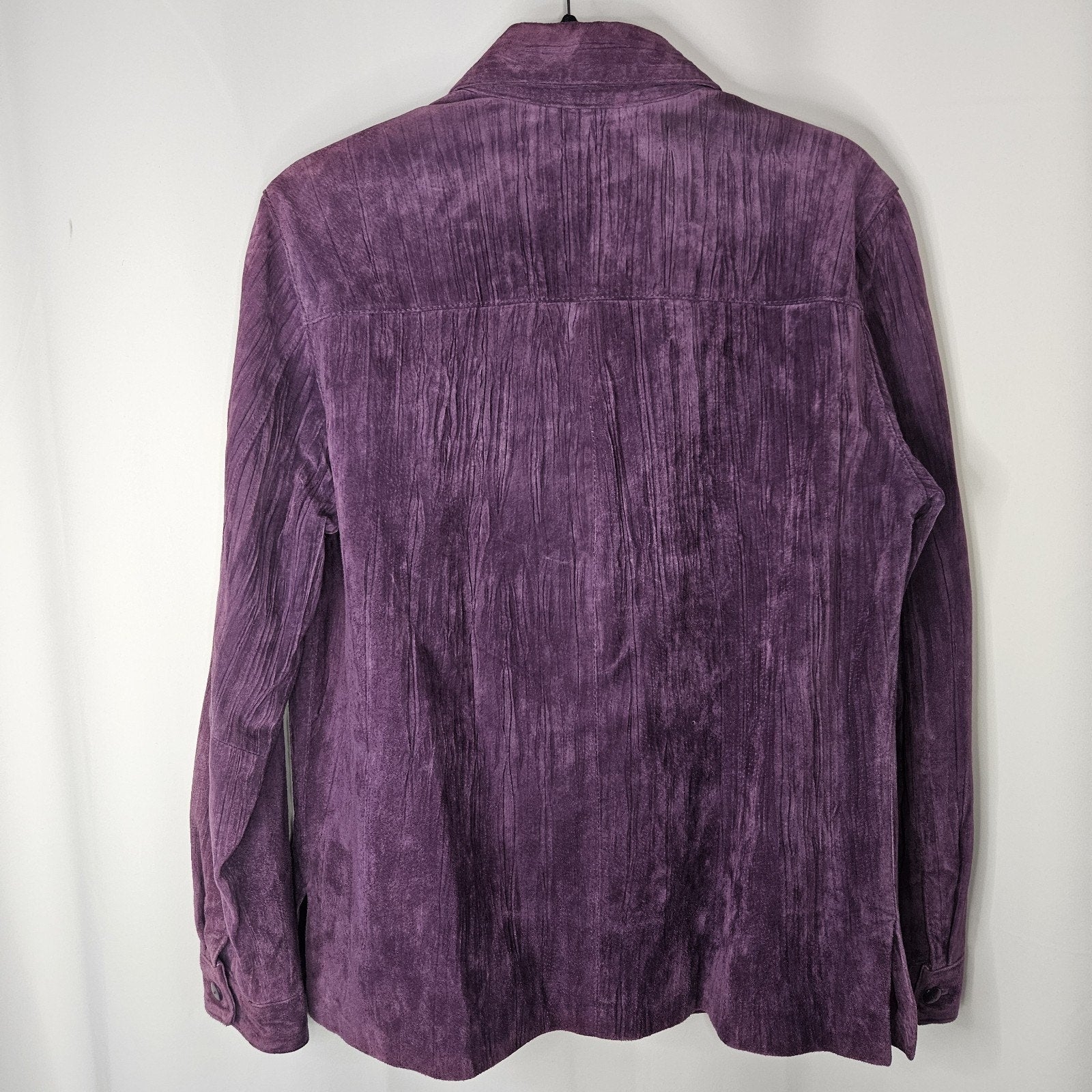 Coldwater Creek Vintage Y2K Purple Crinkle Suede Leather Jacket Medium Relaxed
