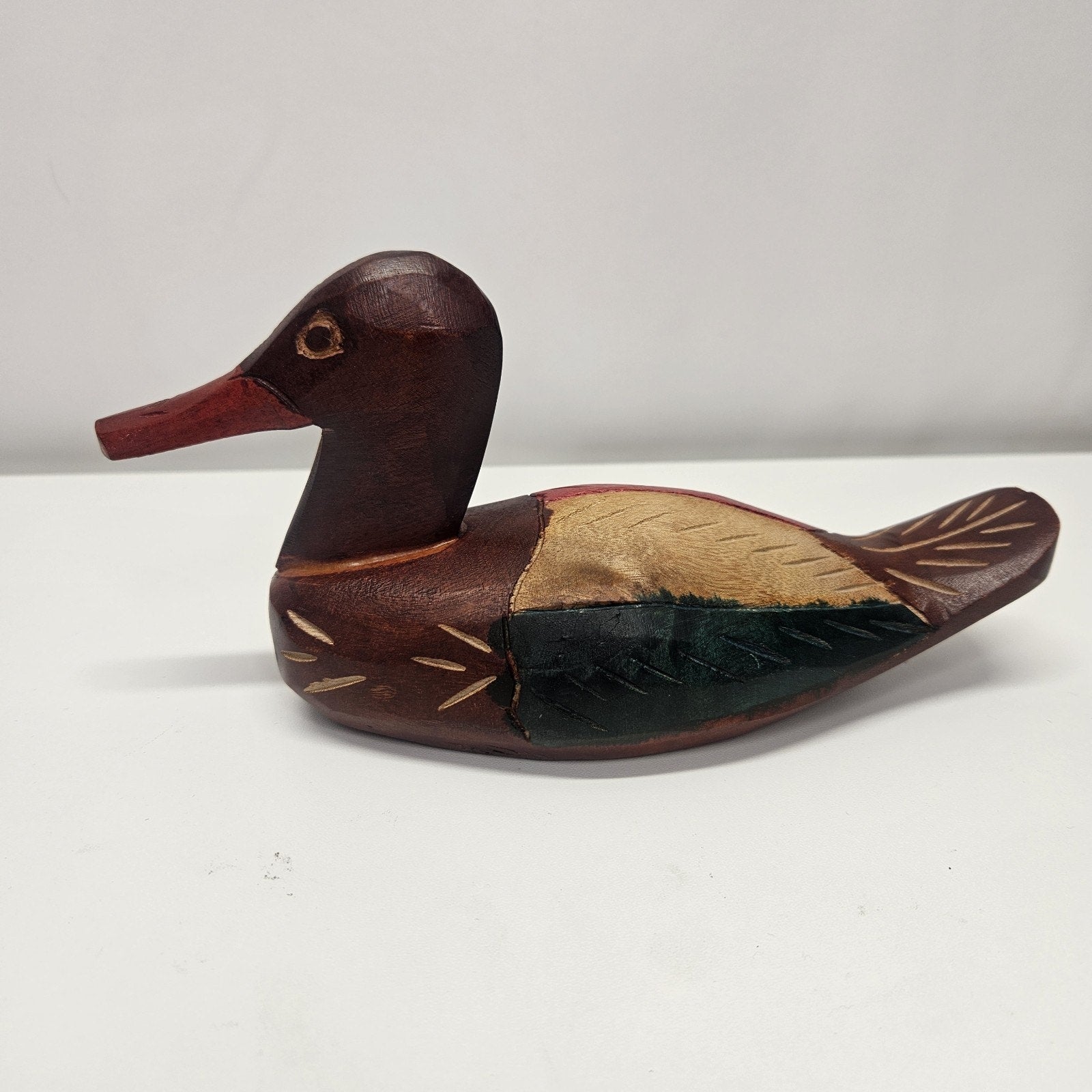 Vintage Duck Hand Carved Hand Painted Solid Wood Duck Rustic Hunter Cabin