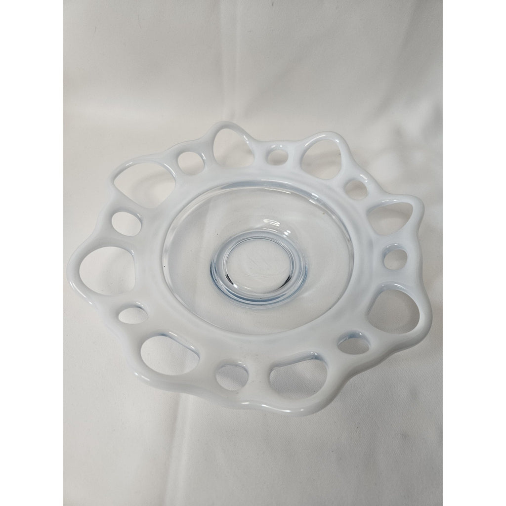Vintage Murano Open Lace Glass Bowl Webbing Art Mid Century White 8.5"