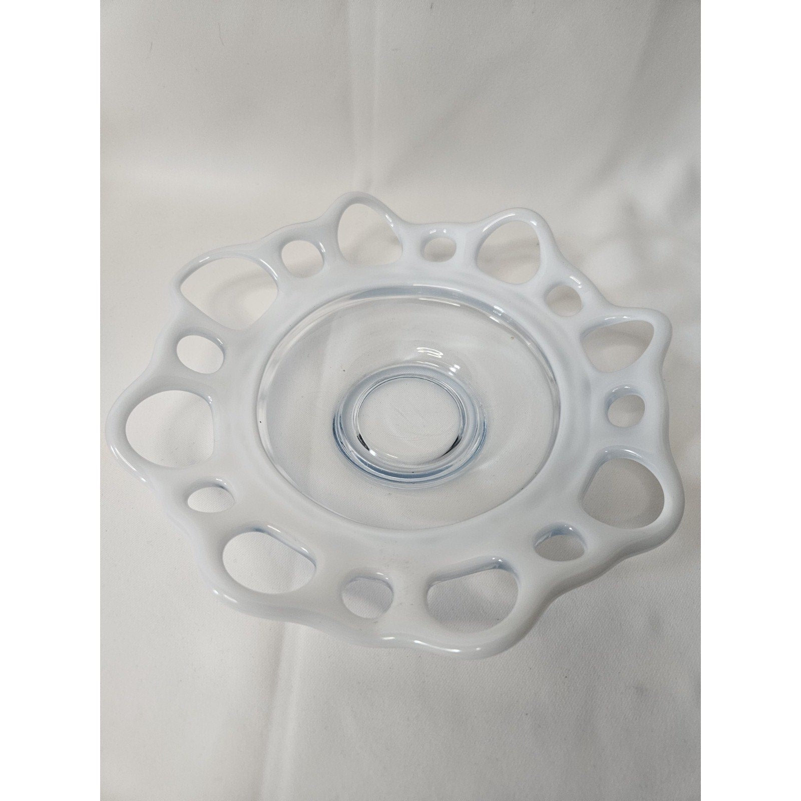 Vintage Murano Open Lace Glass Bowl Webbing Art Mid Century White 8.5"