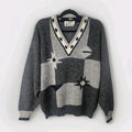 Vintage 80s London Fog Gray Acrylic Alpaca Vneck Sweater Mens TXL USA Geometric