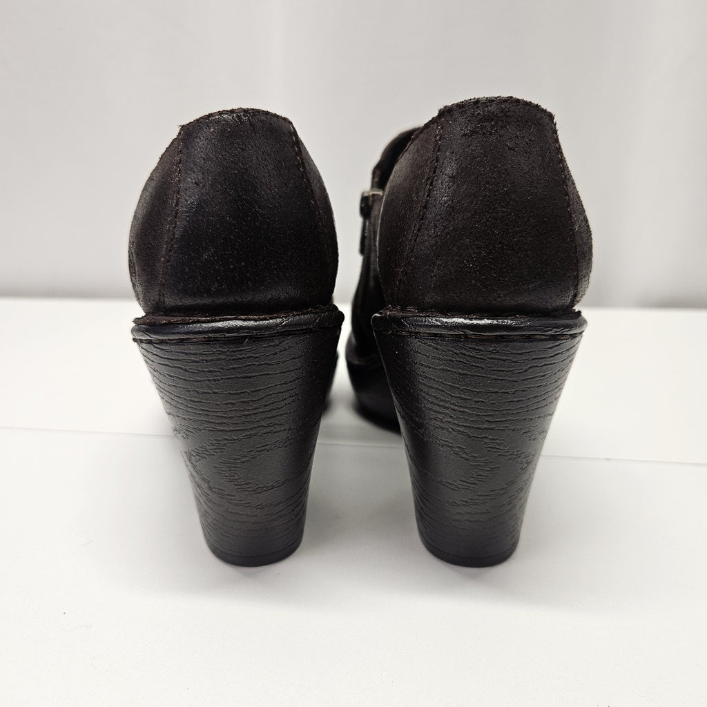Vtg Y2K Born Wedge Clogs Brown Leather Zipper Womens 7.5 Grunge Comfort Shoe