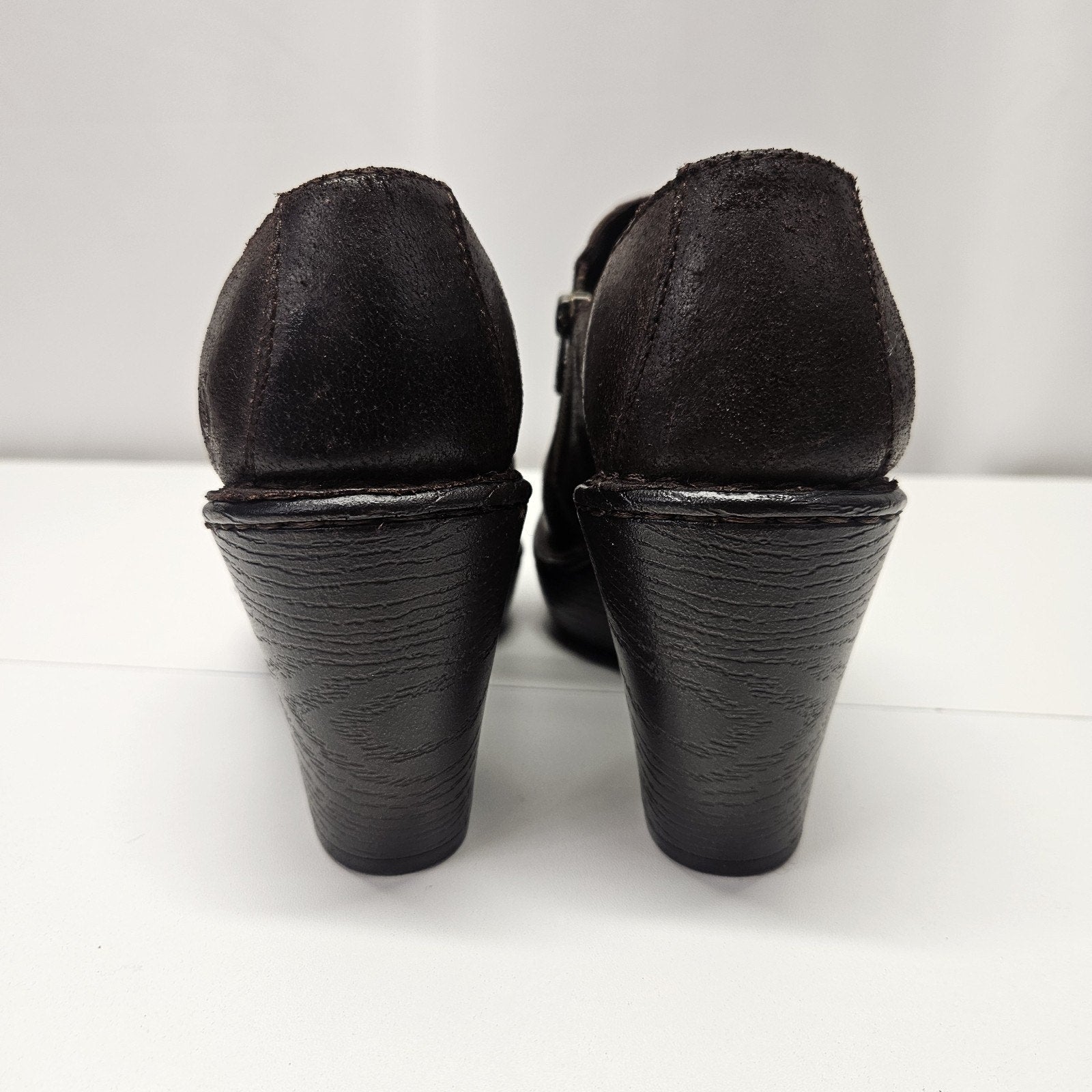 Vtg Y2K Born Wedge Clogs Brown Leather Zipper Womens 7.5 Grunge Comfort Shoe