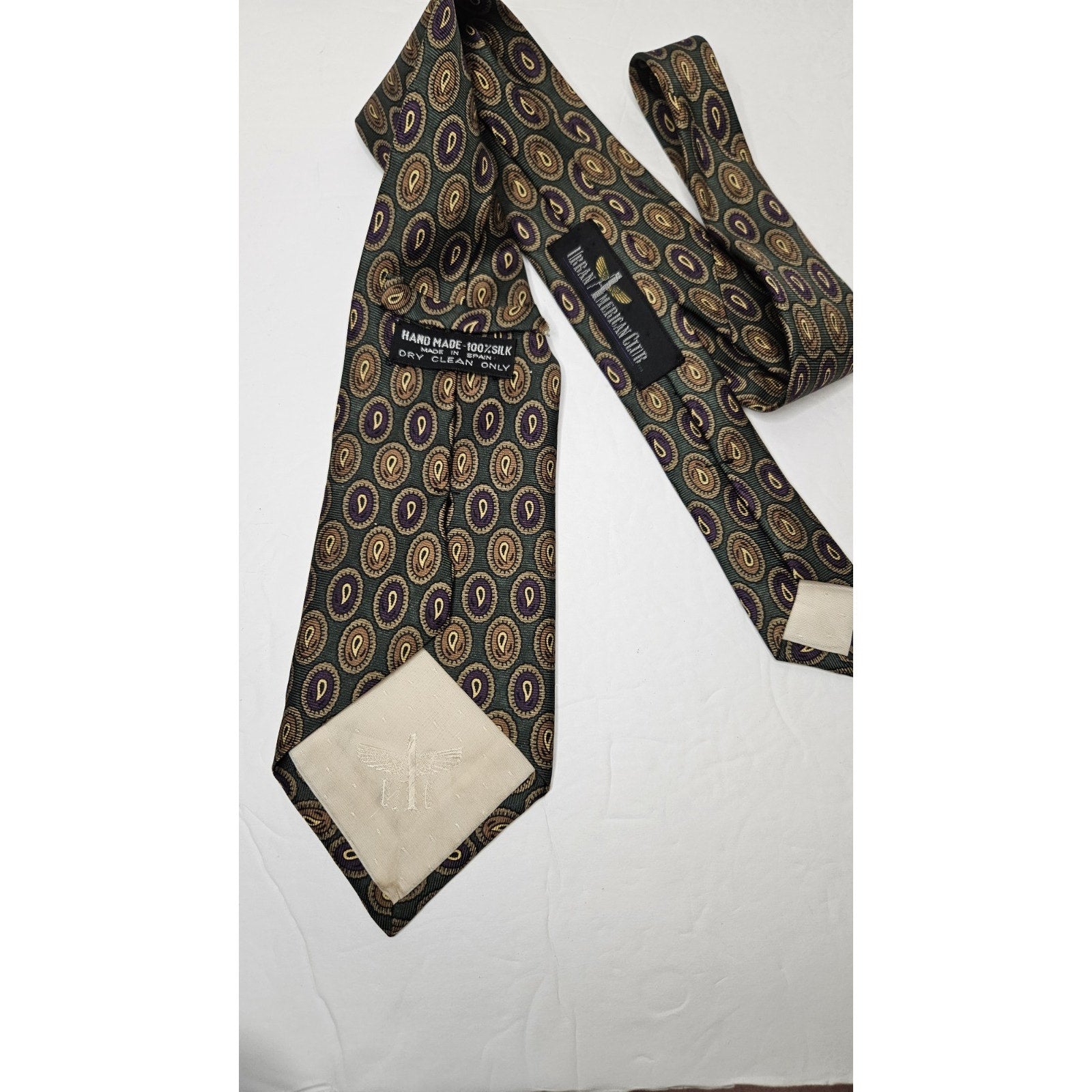 Urban American Club Handmade Tie Abstract Oval Olive Plum 100% Silk Necktie