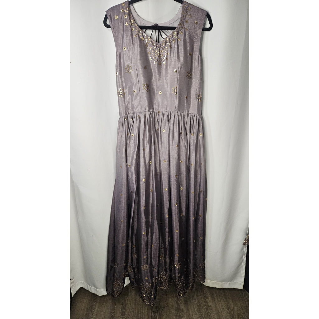 Panash Purple Embroidered Sleeveless Anarkali Suit w Sheer Dupatta Sz 36 US Med