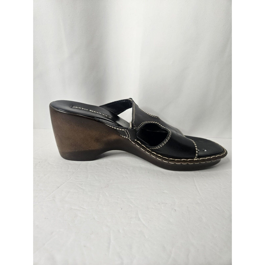 SESTO MEUCCI Soft Leather Wedge Sandal Black Sz 8 Made in ITALY Classic Slip-On